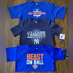 Boys XL 14-16 T-shirt’s. NY sports fan. 3 shirts in total. 2 NWT, 1 great shape